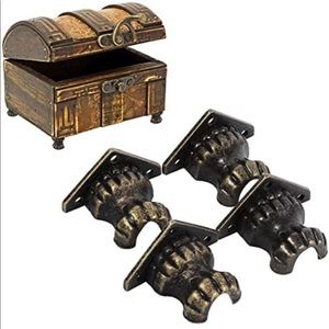 4pcs Antique Brass Jewelry Chest Wood Box Decorative Feet